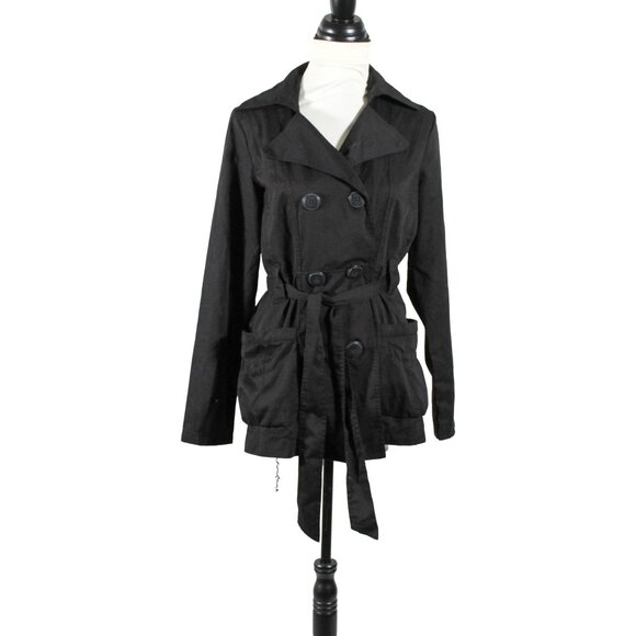 Vintage Y2K Paris Blues Black Lightweight Trench Jacket Juniors L Women’s S or M - Picture 2 of 10